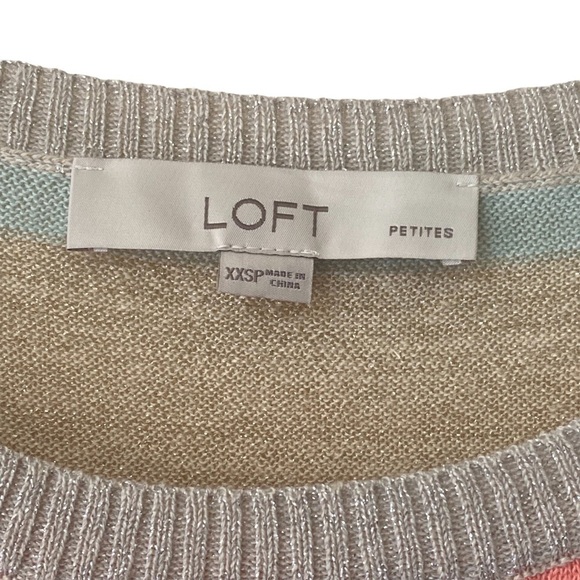 LOFT‎ Linen Blend Shimmer Striped Crewneck Sweater - Picture 6 of 8